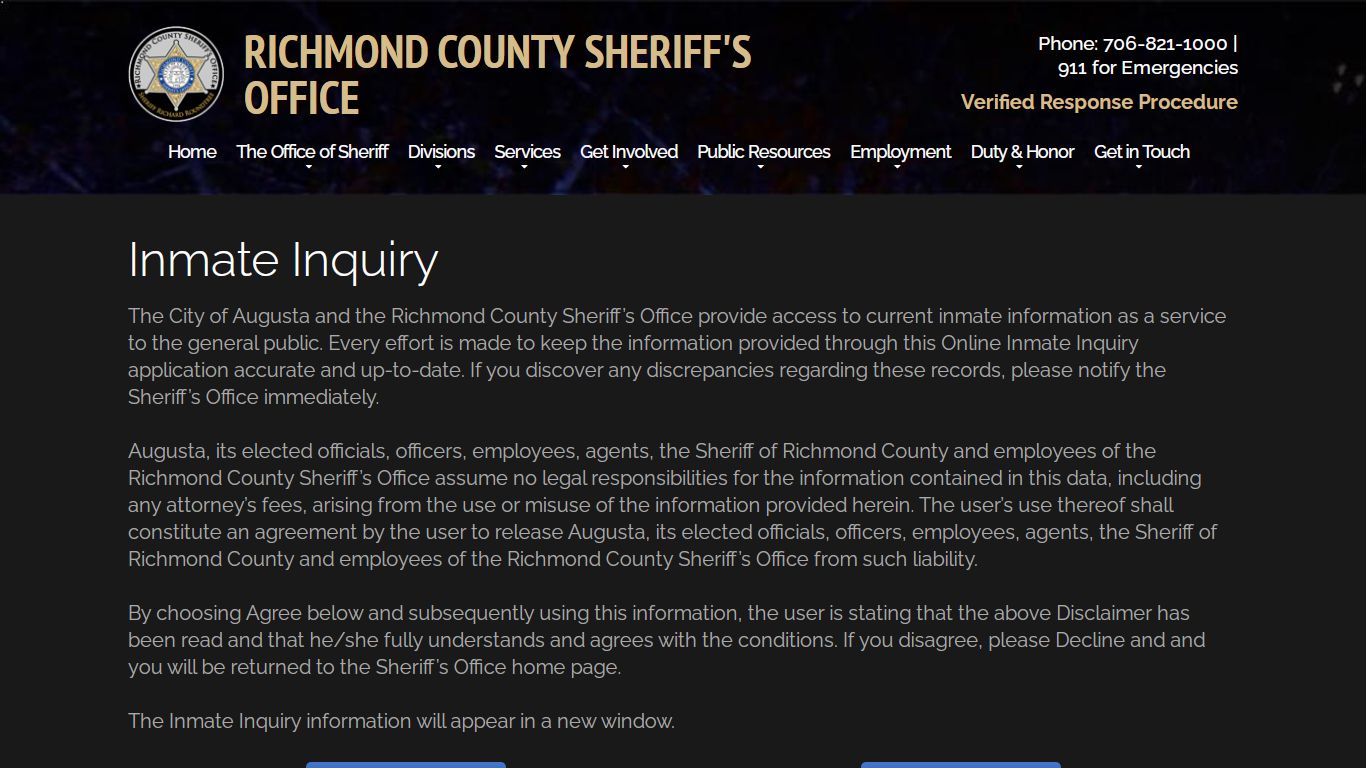 Inmate Inquiry - Richmond County Sheriff's Office | Augusta Ga
