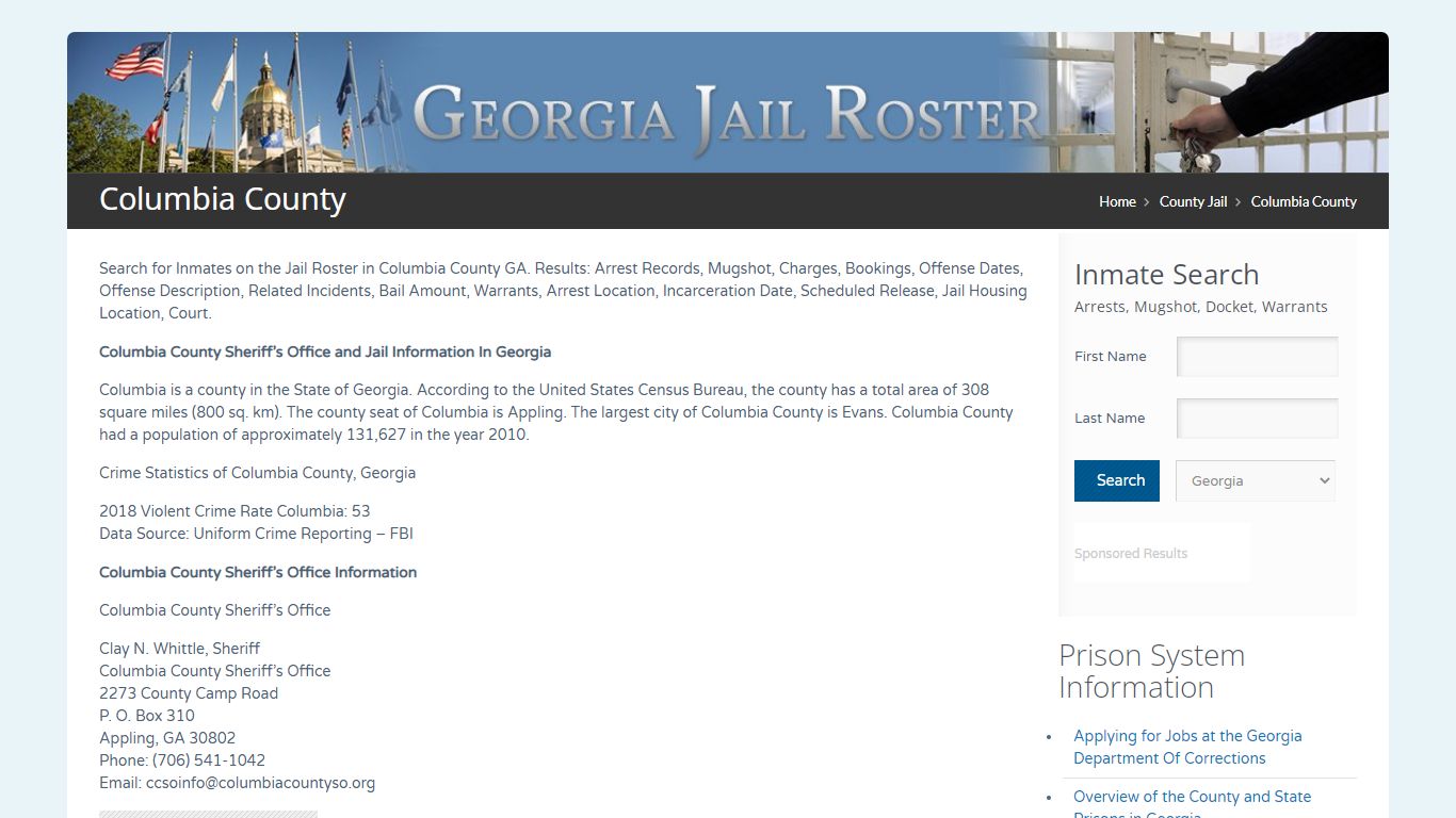 Columbia County | Georgia Jail Inmate Search
